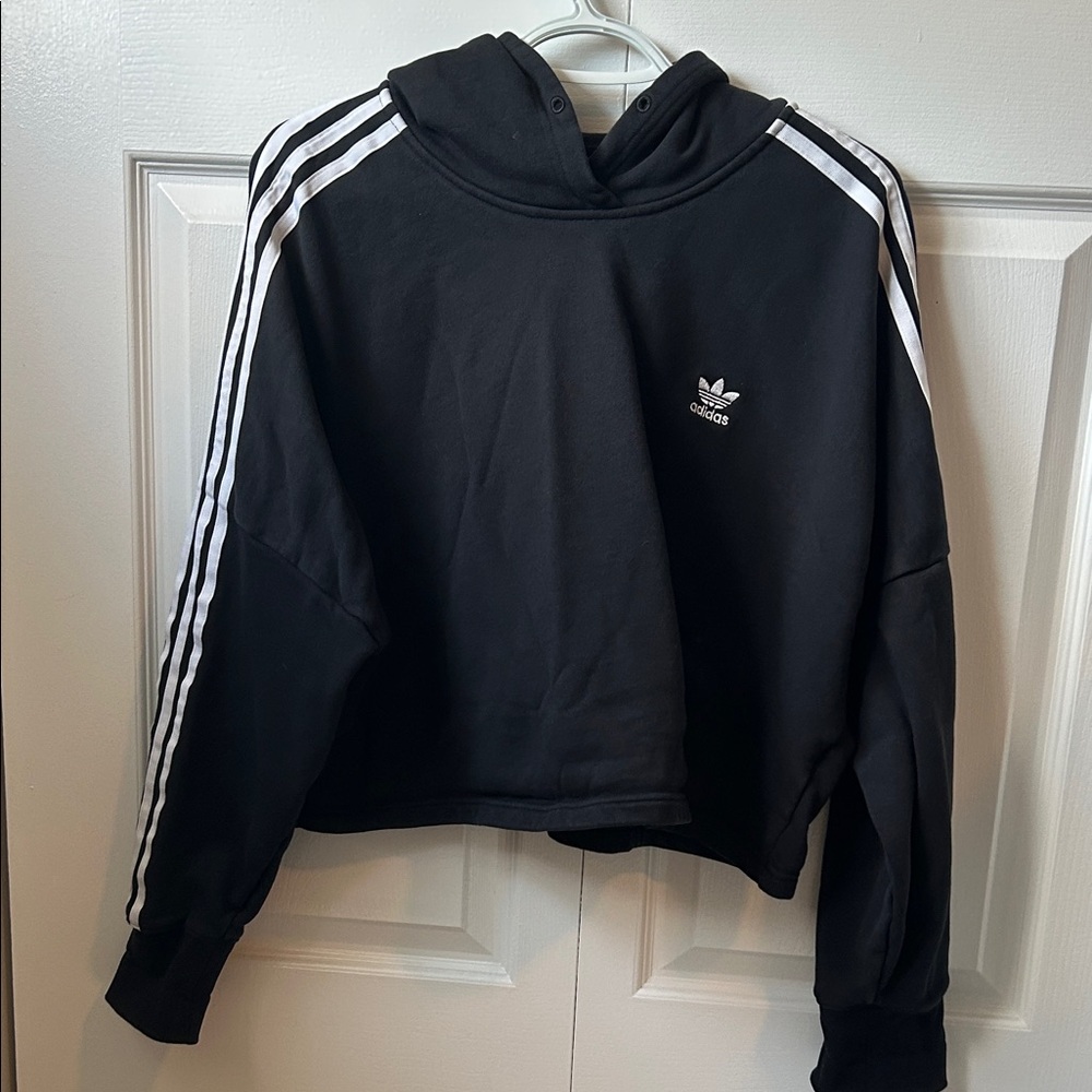 Adidas Black Hoodie with White Stripes